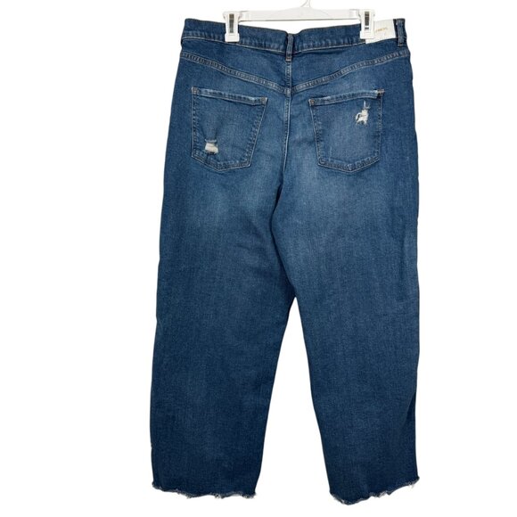 Express 90s Wide Leg Jeans Womens 16S 16 Short Blue Distressed Raw Hem High Rise - Picture 3 of 9